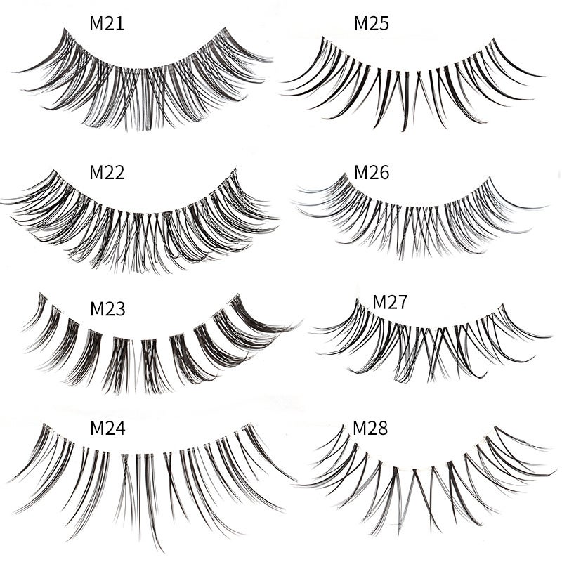 Japanese Style 5 Pairs of Nude Makeup Handmade Sharp-Tip False Eyelashes with Transparent Stalks, Natural Look, Air Cross Design, Comic Eye Lashes - Image 3