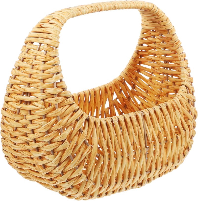 Woven Flower Girl Basket with Handle Hand-Woven Beige Storage Basket for Daily Supplies and Photo Props - Image 1