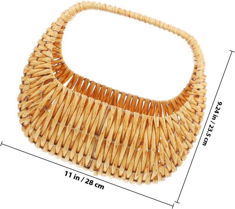Woven Flower Girl Basket with Handle Hand-Woven Beige Storage Basket for Daily Supplies and Photo Props - Image 2