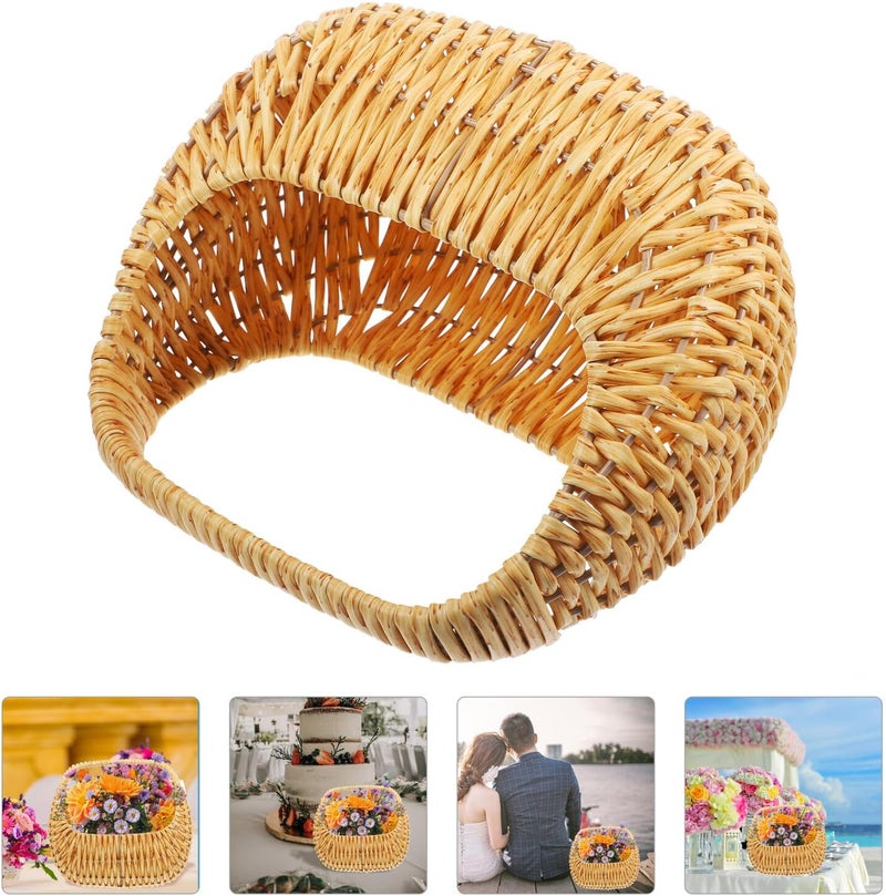 Woven Flower Girl Basket with Handle Hand-Woven Beige Storage Basket for Daily Supplies and Photo Props - Image 5