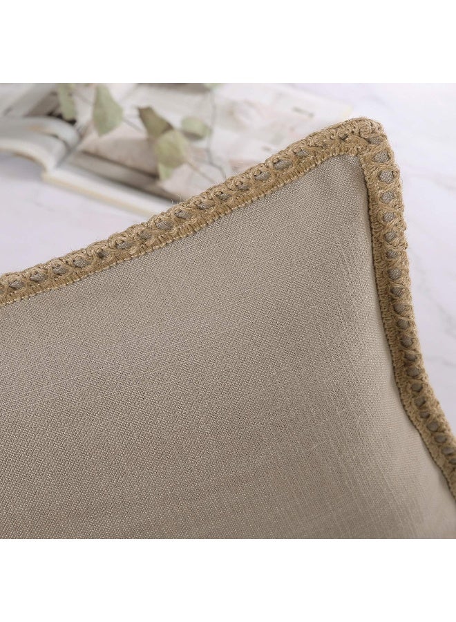 Phantoscope Phantoscope Pack of 2 Farmhouse Decorative Throw Decorative Pillow Cover Burlap Linen Trimmed Tailored Edges Beige Plain 22 x 22 inches 55 x 55 cm  - Image 2