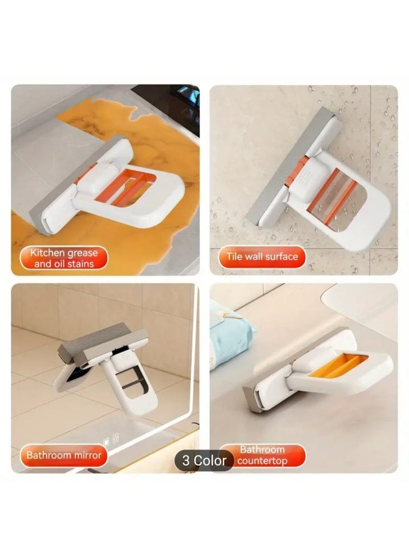 إل ديس ممسحة يدوية صغيرة مطورة بإسفنجة - بدون غسل يدوي، قابلة للطي، بمقبض مريح وتصميم مدمج للمطبخ والحمام وغرفة المعيشة - أداة تنظيف بلاستيكية متينة، ملحق تنظيف للحمام، أداة تنظيف حديثة، مقبض سهل الإمساك - Image 4