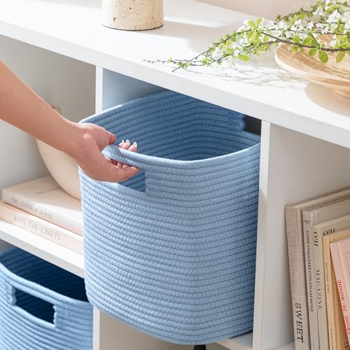 UBBCARE Storage Cubes 11 Inch, Cotton Rope Woven Baskets for Organizing, Cube Storage Bin for Baby Nursery, 4-Pack Square Toy Storage Baskets for Shleves Organizer, Closet, Kidsroom, Blue - Image 4
