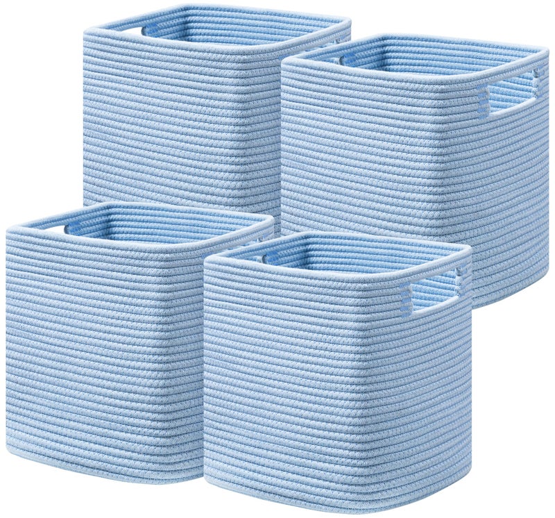 UBBCARE Storage Cubes 11 Inch, Cotton Rope Woven Baskets for Organizing, Cube Storage Bin for Baby Nursery, 4-Pack Square Toy Storage Baskets for Shleves Organizer, Closet, Kidsroom, Blue - Image 1