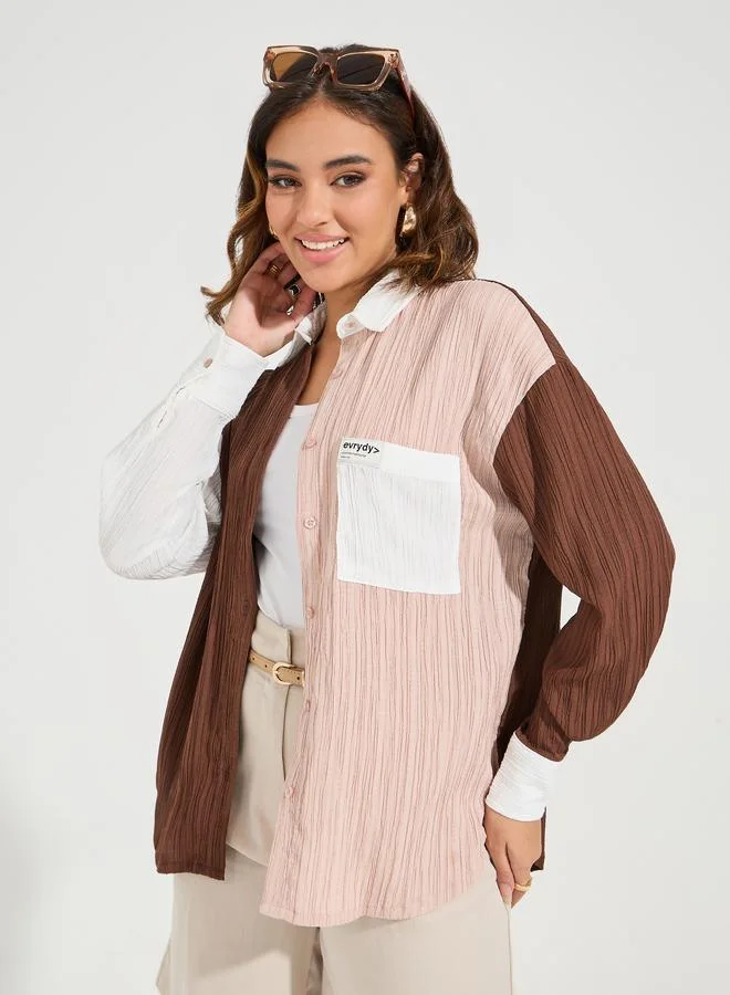 Styli Color Block Textured Oversized Shirt