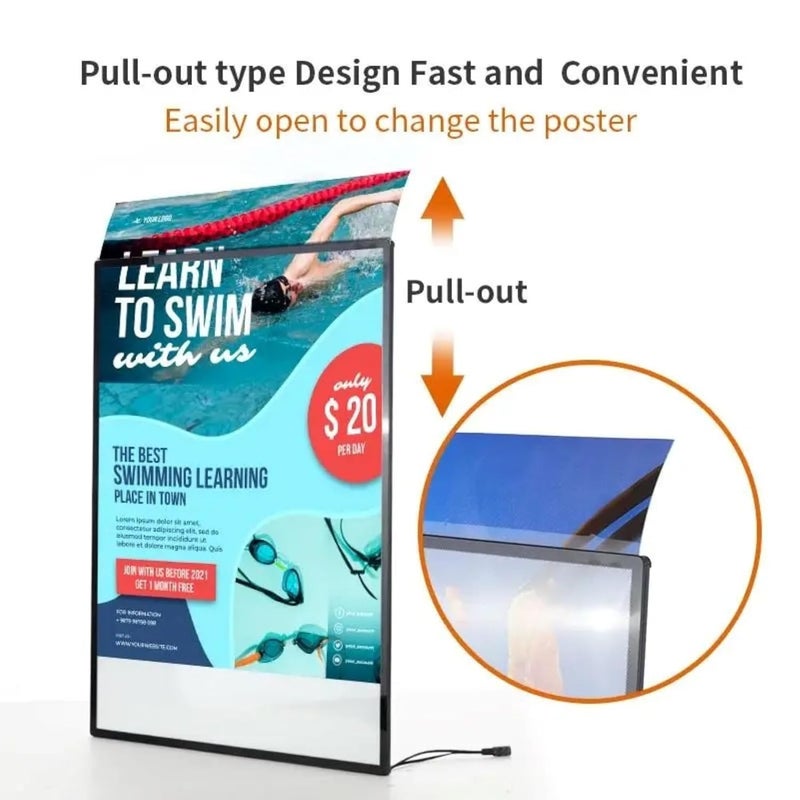 QAILUX Slim LED Advertising Light Box Illuminated Poster Display Cafe Restaurants Menu Board Cinema Movie Poster Display Screen Aluminum Frame Tempered Glass Light Boxes (Silver, A3) - Image 4