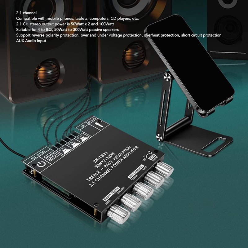 AYNEFY 2.1 قناة 100W لوحة مكبر صوت ساب ووفر مع إدخال BT AUX لصوت المنزل - Image 5