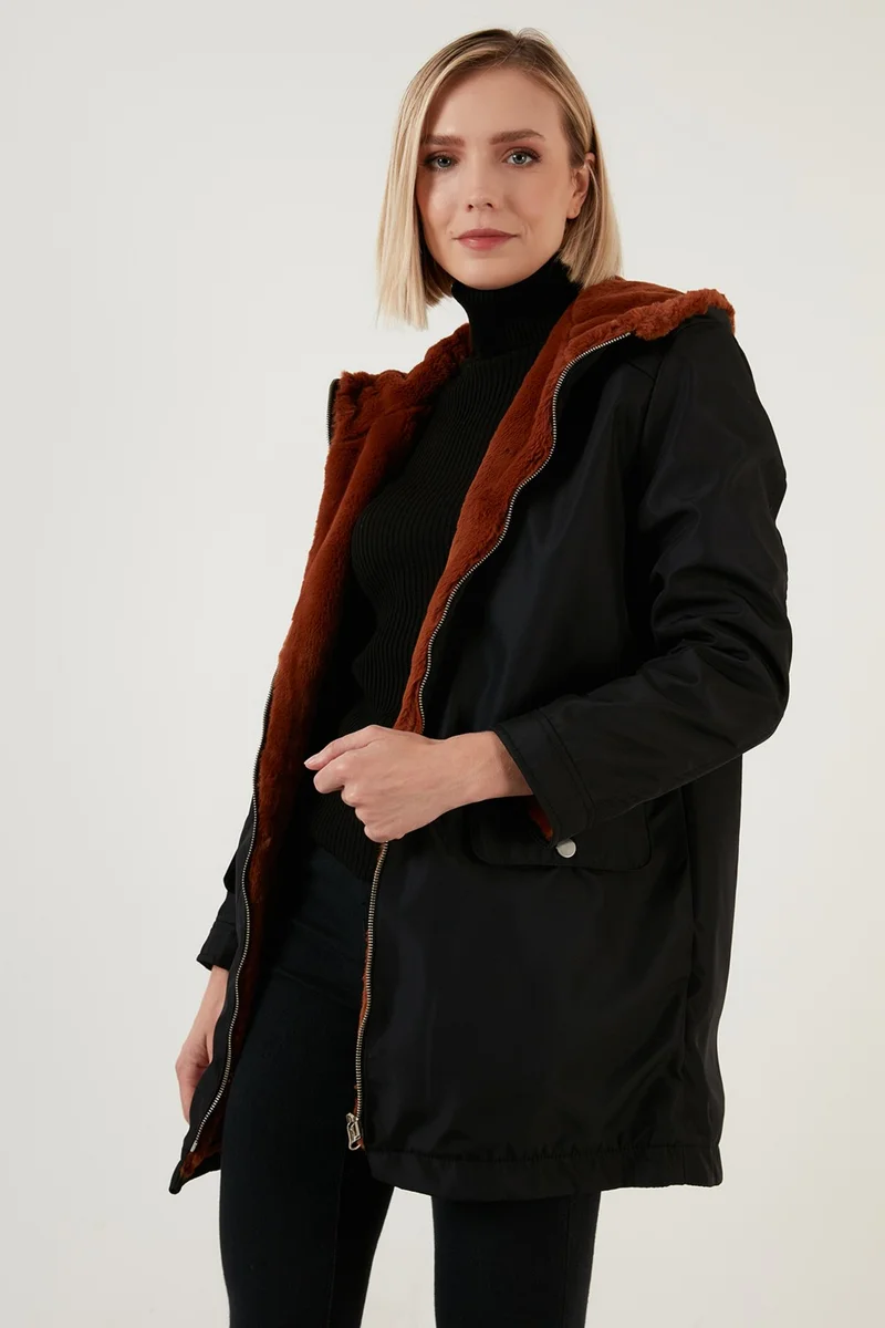 Lela Double Sided Regular Fit Faux Fur Inside Pocket Coat Women's Coat 6238067