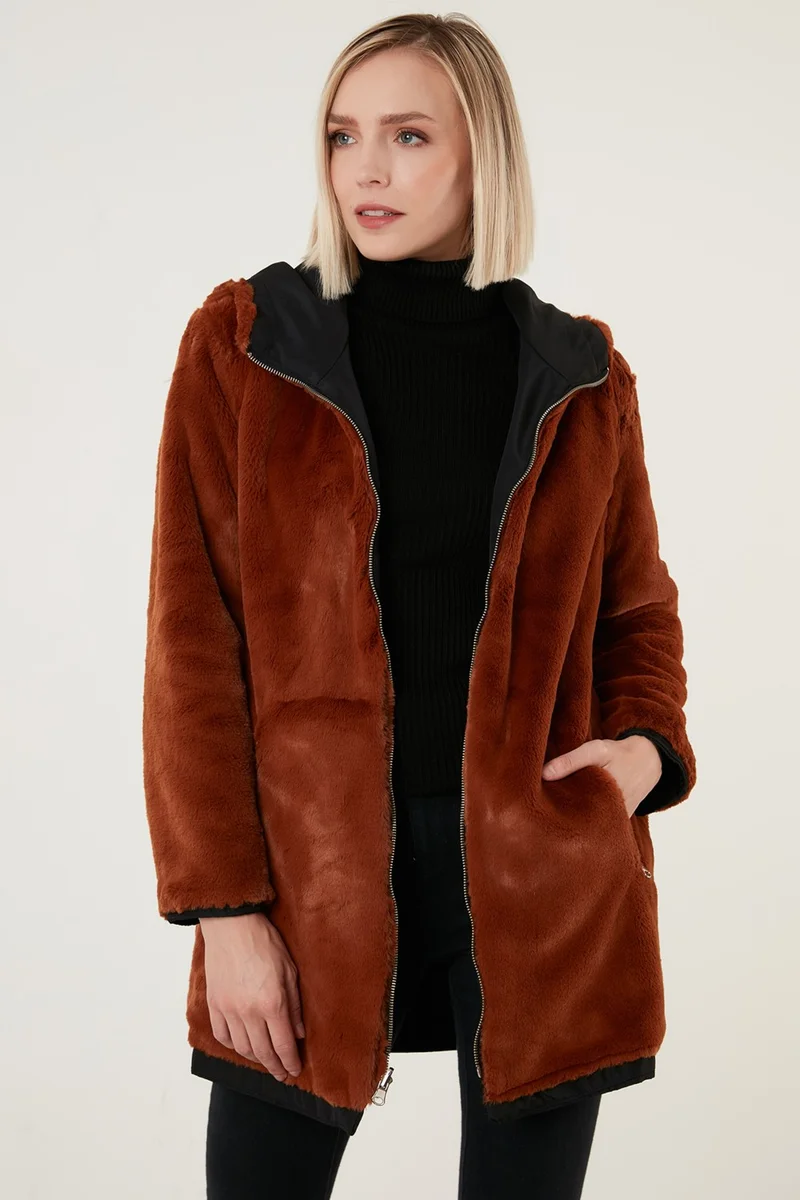 Lela Double Sided Regular Fit Faux Fur Inside Pocket Coat Women's Coat 6238067