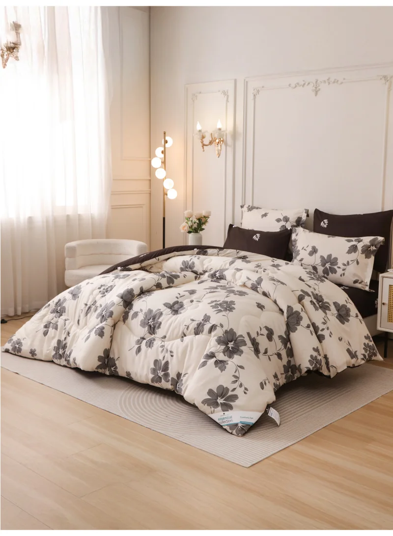 Donetella 6-Pcs Printed King Comforter Set | Fits 200x200 cm Size Bed | Soft Brushed Microfiber | Reversible Printed Comforter | 350 GSM Down Alternative Fill