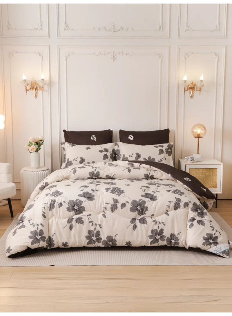Donetella 6-Pcs Printed King Comforter Set | Fits 200x200 cm Size Bed | Soft Brushed Microfiber | Reversible Printed Comforter | 350 GSM Down Alternative Fill