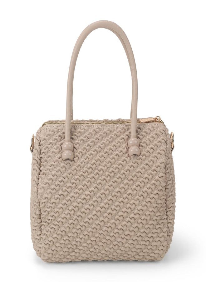 Mochi Stylish Faux Beige Sling with Applique branding and Zipped Closure, Premium Branded lining, Perfect for Casual Use(66-504) - Image 5