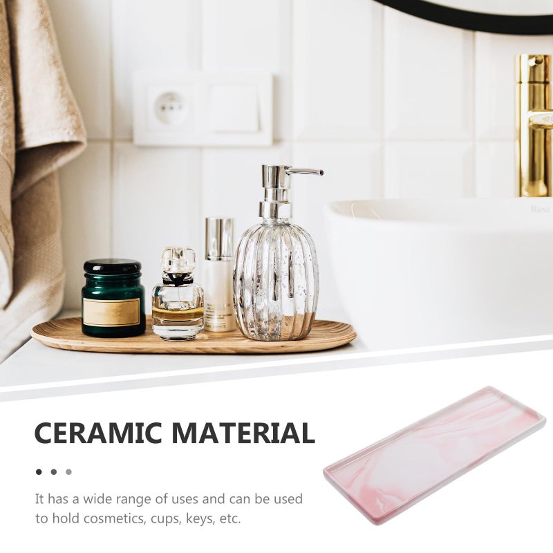 Large Marble Vanity Tray with Soap Dispenser Holder Rose Gold Bathroom Organizer - Image 4