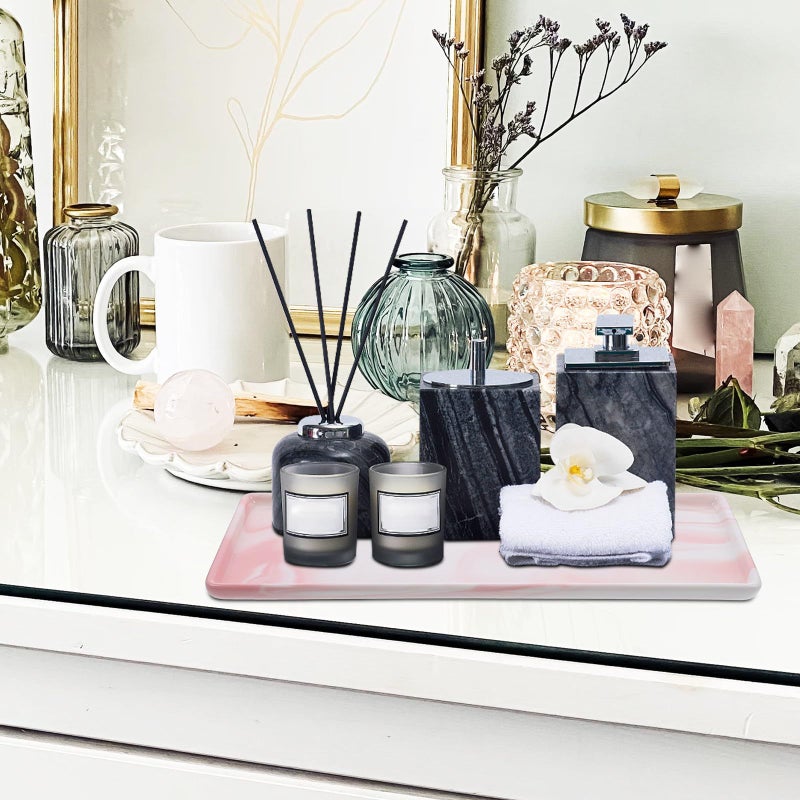 Large Marble Vanity Tray with Soap Dispenser Holder Rose Gold Bathroom Organizer - Image 5