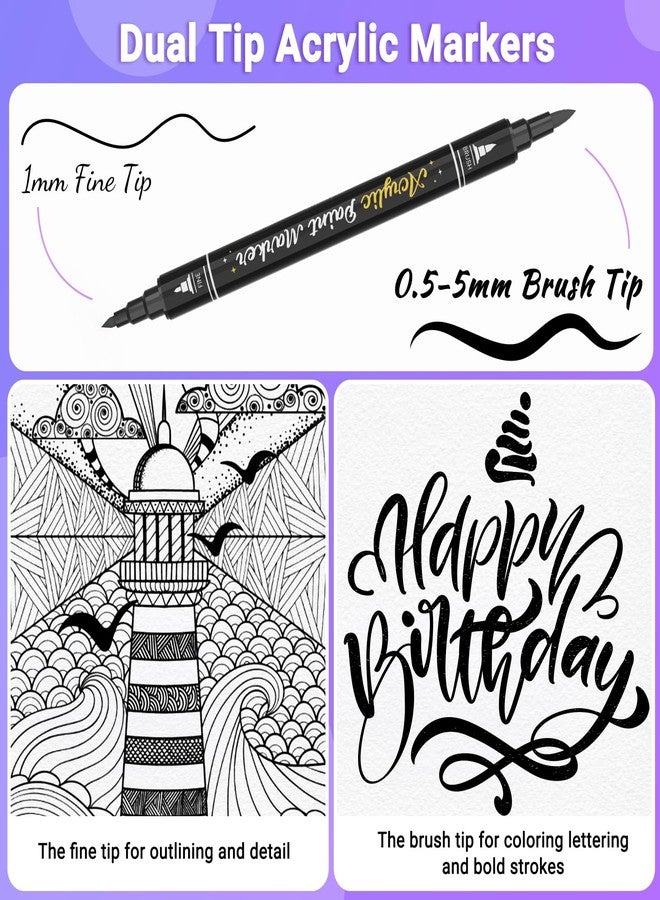 AKARUED Black Acrylic Paint Marker: 6 Pack black paint pen for Paper, Rock, Wood - Image 2