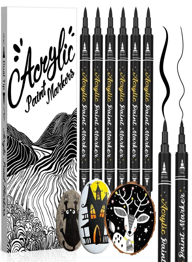 AKARUED Black Acrylic Paint Marker: 6 Pack black paint pen for Paper, Rock, Wood - Image 1