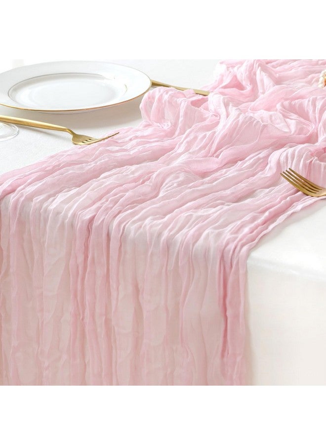 Sioloc 1 Pack Light Pink Cheesecloth Table Runner Spring Decor 10ft Boho Gauze Cheese Cloth Runner for Easter Tea Wedding Party Baby Bridal Shower Birthday Table Decorations - Image 1