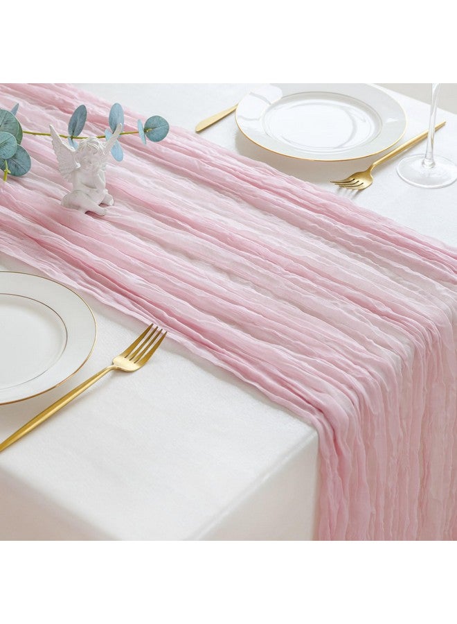 Sioloc 1 Pack Light Pink Cheesecloth Table Runner Spring Decor 10ft Boho Gauze Cheese Cloth Runner for Easter Tea Wedding Party Baby Bridal Shower Birthday Table Decorations - Image 5
