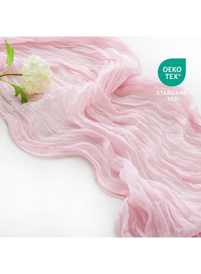 Sioloc 1 Pack Light Pink Cheesecloth Table Runner Spring Decor 10ft Boho Gauze Cheese Cloth Runner for Easter Tea Wedding Party Baby Bridal Shower Birthday Table Decorations - Image 2