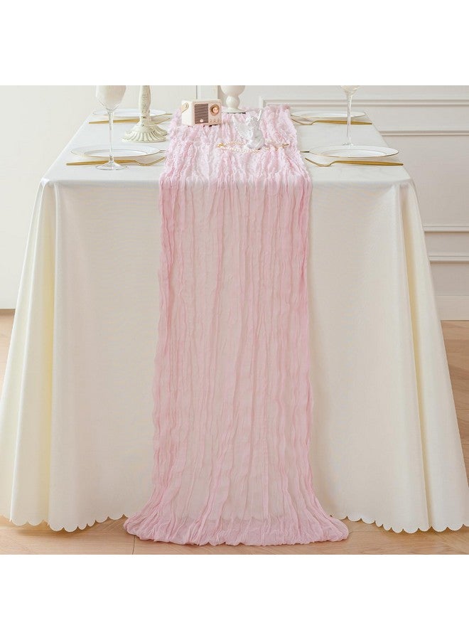 Sioloc 1 Pack Light Pink Cheesecloth Table Runner Spring Decor 10ft Boho Gauze Cheese Cloth Runner for Easter Tea Wedding Party Baby Bridal Shower Birthday Table Decorations - Image 4