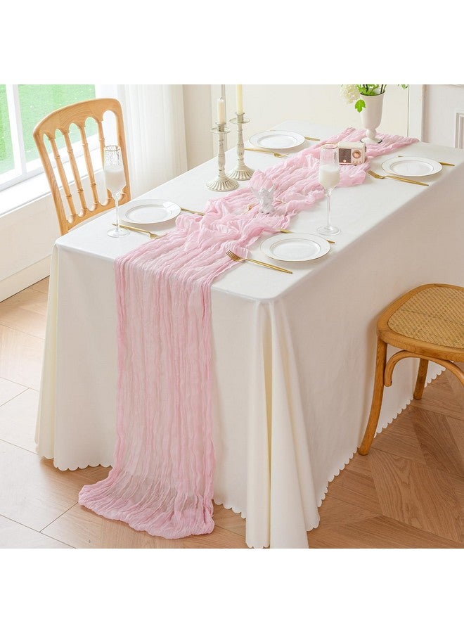 Sioloc 1 Pack Light Pink Cheesecloth Table Runner Spring Decor 10ft Boho Gauze Cheese Cloth Runner for Easter Tea Wedding Party Baby Bridal Shower Birthday Table Decorations - Image 3