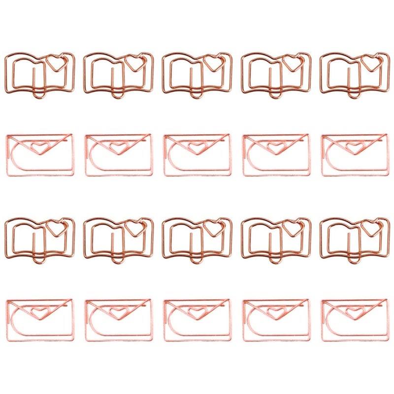 Rose Gold Book And Envelope Shaped Paper Clips Set Of 20 For Office School Organization - Image 2