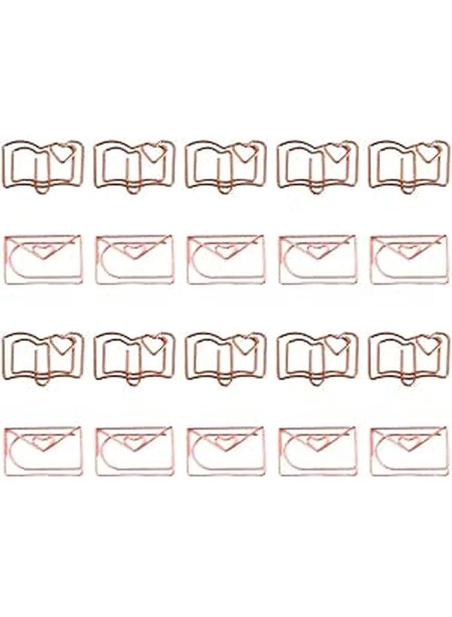Rose Gold Book And Envelope Shaped Paper Clips Set Of 20 For Office School Organization - Image 1