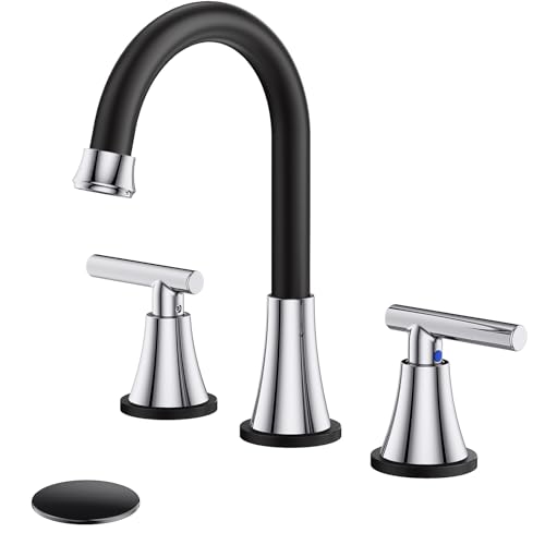Hurran Bathroom Faucets for Sink 3 Hole, Hurran Black& Chrome Bathroom Sink Faucet with Pop-up Drain and Supply Lines, Stainless Steel Lead-Free Widespread Faucet for Vanity RV Farmhouse Sink - Image 1