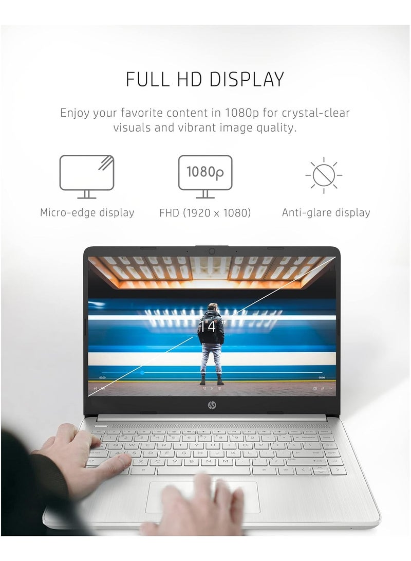 HP أحدث كمبيوتر محمول 14 أنيق ونحيف مزود بشاشة FHD مقاس 14 بوصة ومعالج Core i5 وذاكرة وصول عشوائي سعة 32 جيجابايت ومحرك أقراص SSD Nvme سعة 512 جيجابايت ورسومات Intel UHD وWindows 11 ومنفذ بطاقة Lan - Image 2