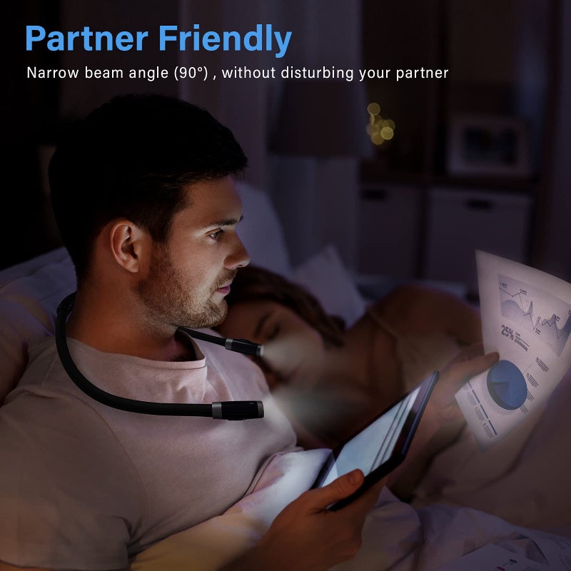 Vekkia Rechargeable LED Book Light, Neck Hug Reading Lights for Relaxed Reading in Bed, 3 Brightness Levels, Hand-Free Super Flexible & Movable. Perfect for Bookworms, Kids, Reading in Car, Crafts - Image 2