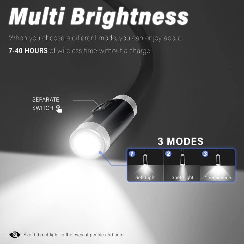 Vekkia Rechargeable LED Book Light, Neck Hug Reading Lights for Relaxed Reading in Bed, 3 Brightness Levels, Hand-Free Super Flexible & Movable. Perfect for Bookworms, Kids, Reading in Car, Crafts - Image 3