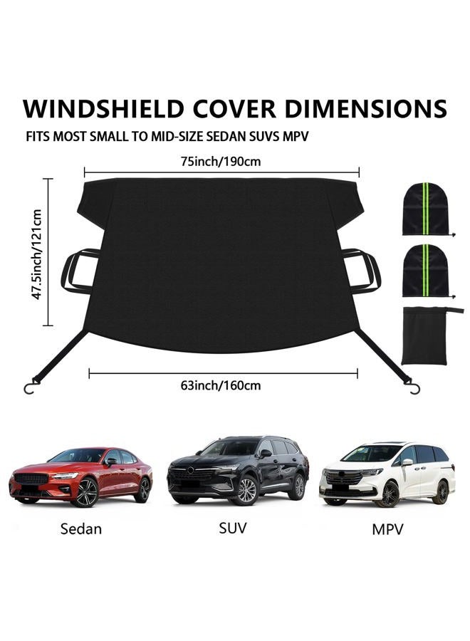 KXQ Car Windshield Cover for Ice and Snow, Enhanced-600D Oxford Fabric Windshield Snow Covers, Windshield Cover for Snow Fits Most Small to Mid-Size Sedans and SUVs (63 x 47.5 Inch) - Image 3