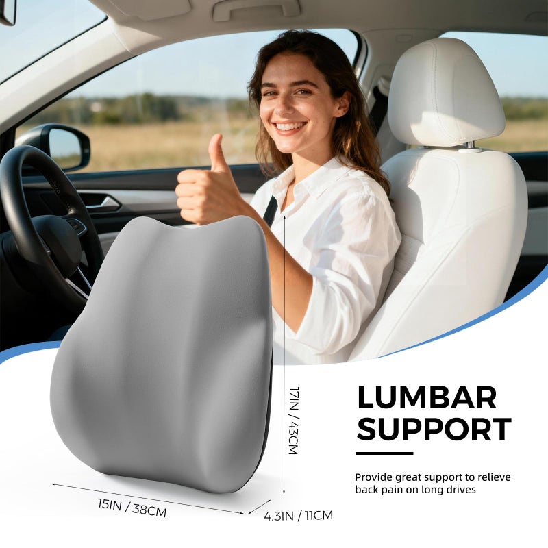 BEBAS Lumbar Support Pillow for Car, Memory Foam Back Cushion for Driving, Ergonomic Lumbar Pillow for Pain Relief, Comfort Lower Back Support for Office Chairs, Car Seat, Wheelchair -Gray - Image 2