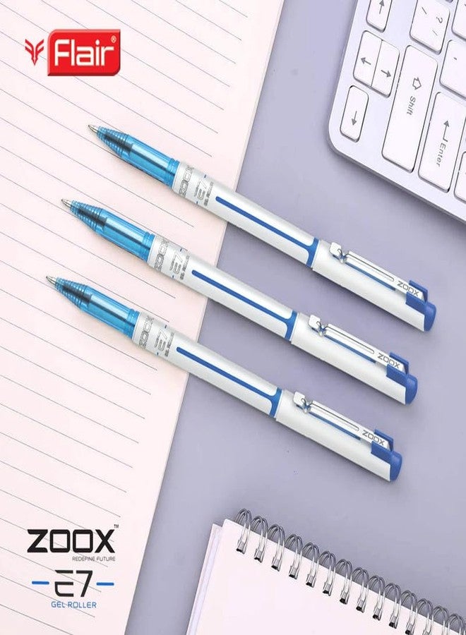 FLAIR Zoox E7 0.7mm Roller Gel Pen | Minimalistic Design | Waterproof Ink For Smudge Free & Smooth Writing | Fitted With Jumbo Refill | Blue Ink, Pack Of 4 - Image 5