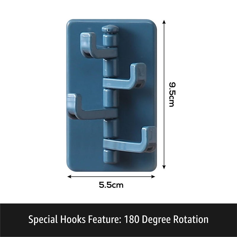 Kuber Industries Kuber Industries Set of 2 SelfAdhesive Stick On Hooks 3 Hooks Attached Bathroom Hooks for Hanging Sticky Clips Shirt Hangers for Wall Blue - Image 3
