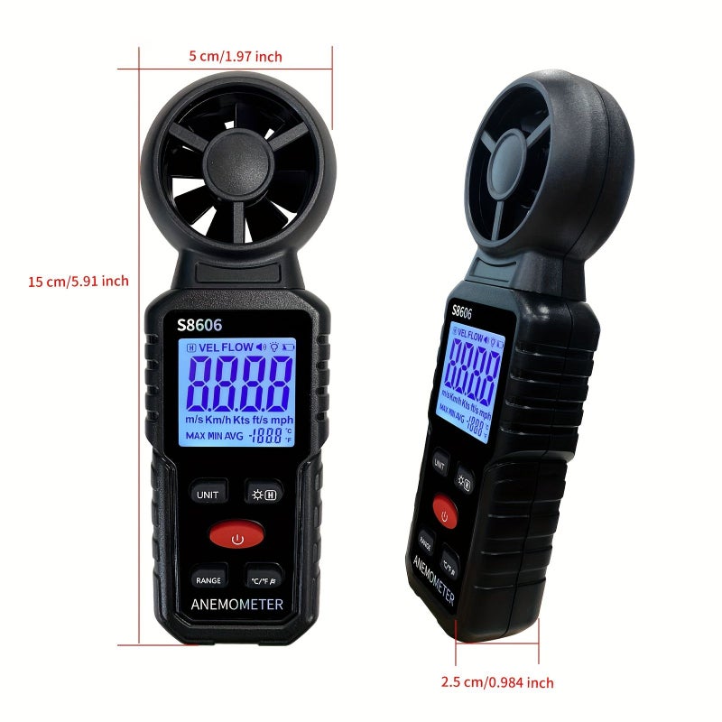 Black Handheld Digital Anemometer Wind Speed Temperature Level Tester - Image 2