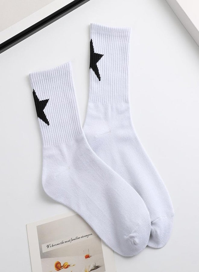 QFSH 2Packs Black White Men Funny Cotton Ankle Socks Novelty Cotton Socks Cool Spider Web/Star/Bone Printed (US, Alpha, One Size, Regular, Regular, Star White+Black) - Image 4