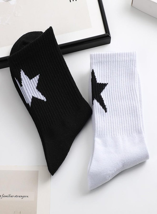 QFSH 2Packs Black White Men Funny Cotton Ankle Socks Novelty Cotton Socks Cool Spider Web/Star/Bone Printed (US, Alpha, One Size, Regular, Regular, Star White+Black) - Image 5