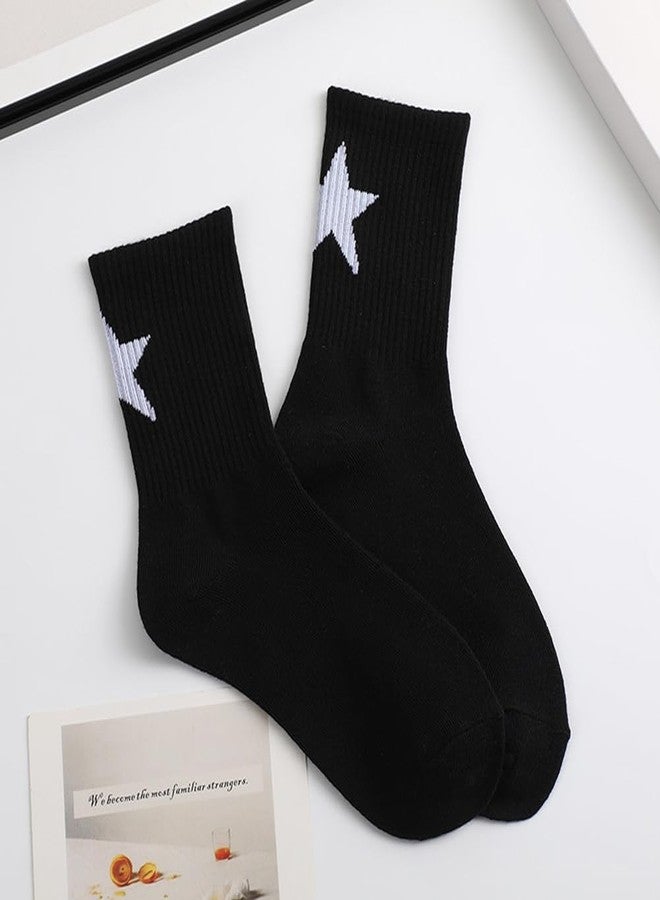 QFSH 2Packs Black White Men Funny Cotton Ankle Socks Novelty Cotton Socks Cool Spider Web/Star/Bone Printed (US, Alpha, One Size, Regular, Regular, Star White+Black) - Image 3