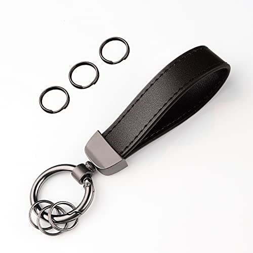 Turcee Leather Car Keychain, Creative Personality Leather Key Fob, Universal Key Fob Keychain for Men and Women (Black) - Image 1