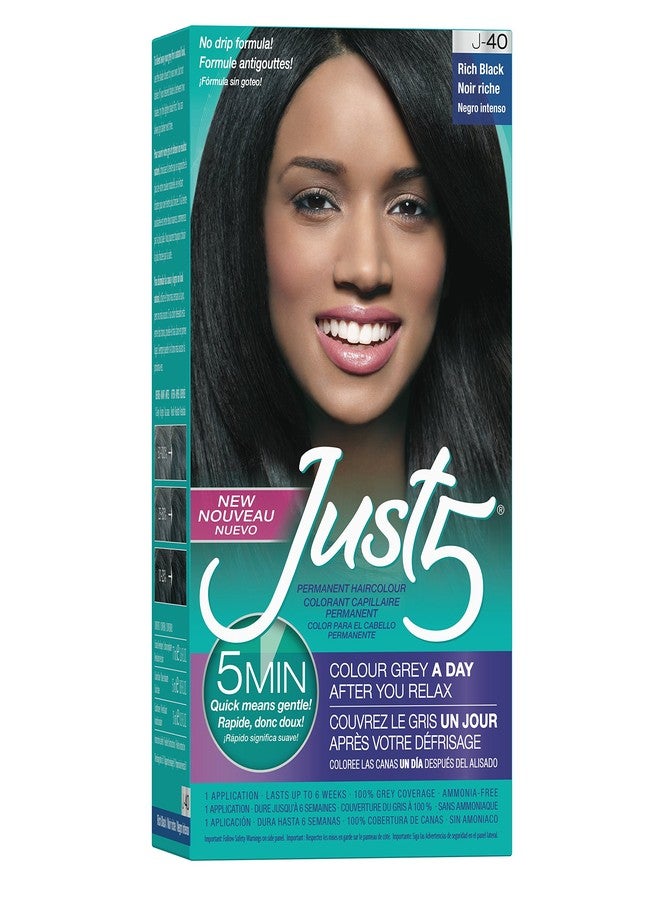 Just 5 Women's 5 Minute Permanent Hair Color with Conditioner, Grey Hair Coloring for Women - Rich Black - Image 1