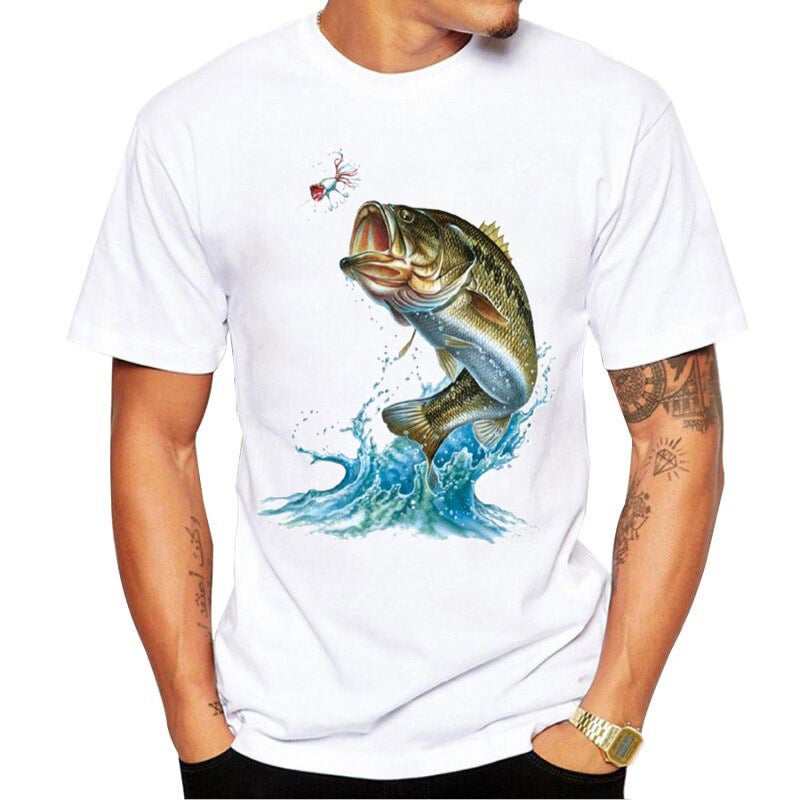 Generic [Spot] fishing T-shirt European and American original personality young men and women fashion short sleeve printed t-shirt popular White