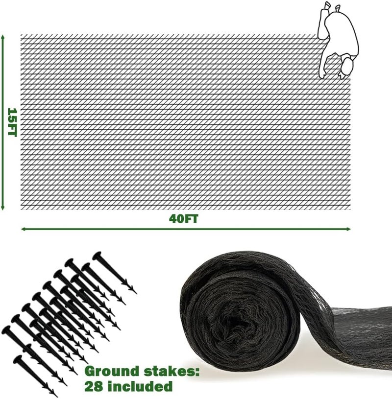 POYEE 15x40ft Pond Netting for Leaves Leaf Net Cover Pond Net with Small Fine Mesh Protecting Koi Fish from Birds Cats Stakes Included - Image 2