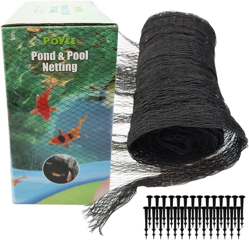 POYEE 15x40ft Pond Netting for Leaves Leaf Net Cover Pond Net with Small Fine Mesh Protecting Koi Fish from Birds Cats Stakes Included - Image 1