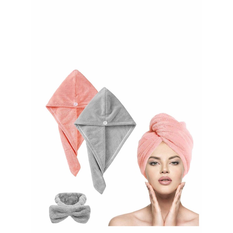 SOLARAE Microfiber Hair Towel Wrap Set - Microfiber Hair Towel for Drying Curly, Long & Thick Hair with Makeup Headband for Women - Image 1