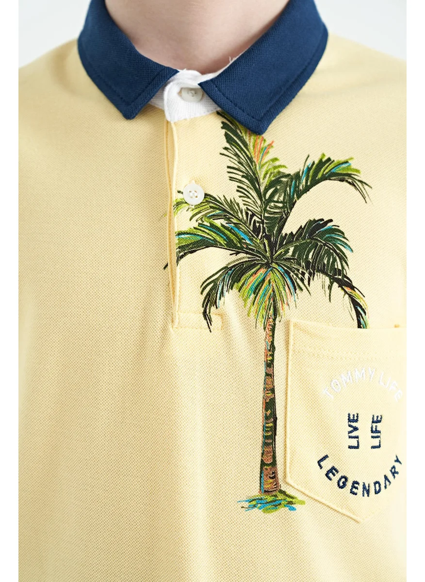 تومي لايف Yellow Printed Pocket Detailed Standard Size Polo Collar Boy T-Shirt - 11144