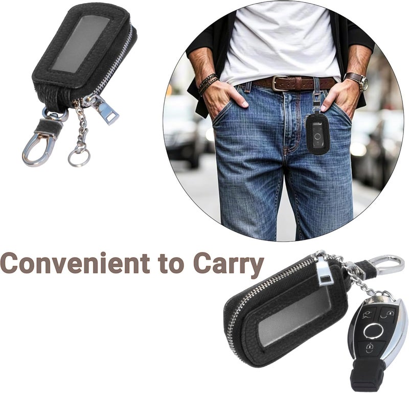 Yuoyar Universal Car Key Fob Cover - Premium Leather Case - Key Fob Holder for Auto Remote (Black) - Image 2