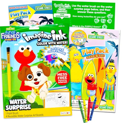 elmo Sesame Street Paint With Water Super Set for Girls Kids Bundle ~ Deluxe Mess-Free Book with Water Surprise Brush, Mini Coloring Book, and Stickers (Sesame Street Party Supplies) - Image 1