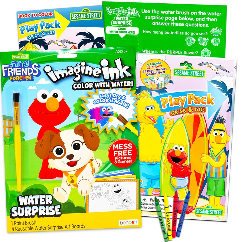 elmo Sesame Street Paint With Water Super Set for Girls Kids Bundle ~ Deluxe Mess-Free Book with Water Surprise Brush, Mini Coloring Book, and Stickers (Sesame Street Party Supplies) - Image 4
