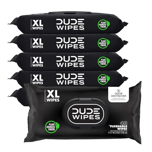 DUDE Wipes - Flushable Wipes for Adults - 6 Pack, 288 Count - Odor Destroyer XL - Deodorizing with Clean Scent - Up to 24 Hours of Odor-Destroying Technology - Image 1